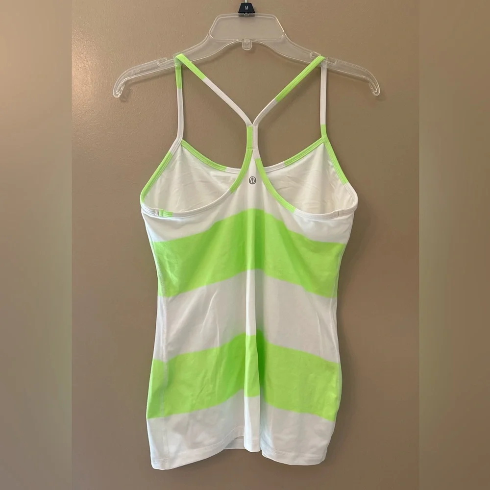 Lululemon Power Y Tank Bold Stripe White/ Zippy Green - Size 12‎